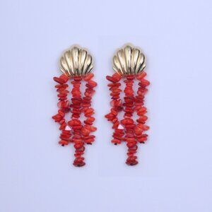 ✨ Anthropologie Coastal Chic Red Coral Tassel Earrings ✨